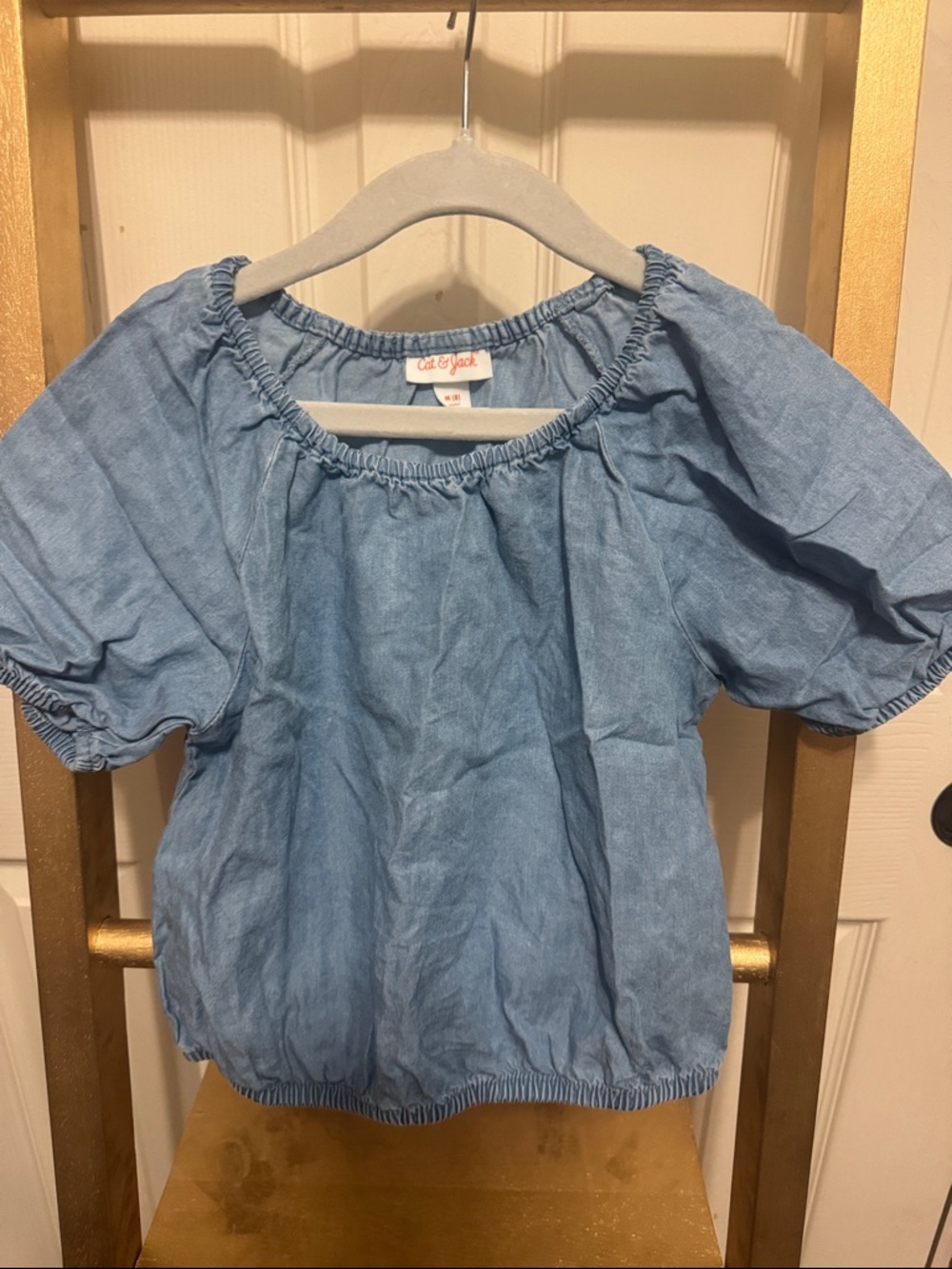 Cat & Jack Light Blue Girls' Chambray Peasant Blouse